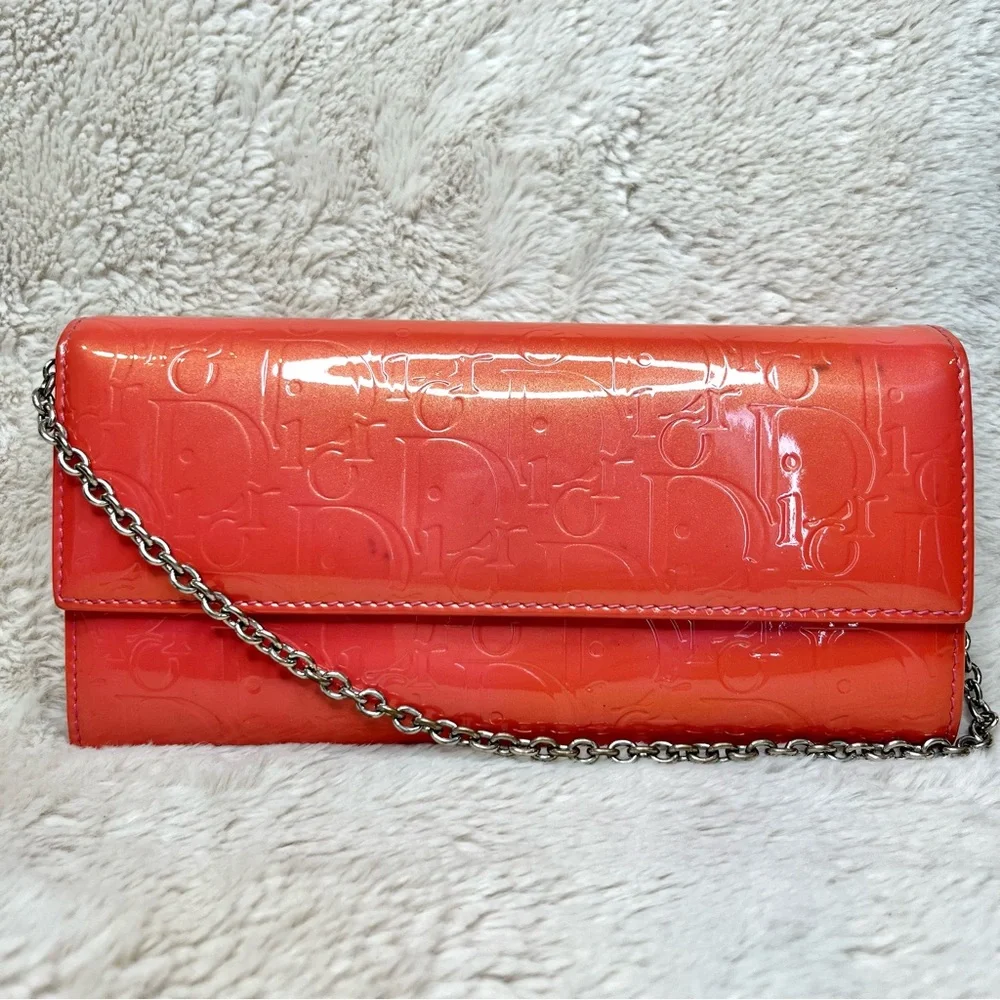 Christian Dior Pink Patent Leather Trotter Wallet WOC
